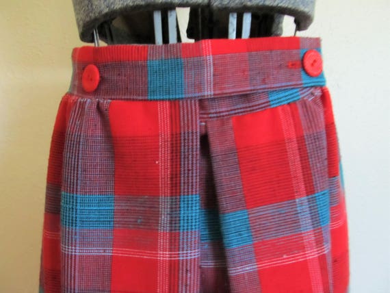 1970s red and teal wool midi skirt, vintage wool … - image 2