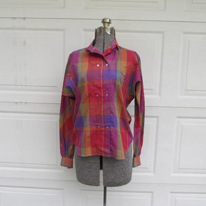 1990s womens rainbow colorblock blouse, double breasted blouse, womens small