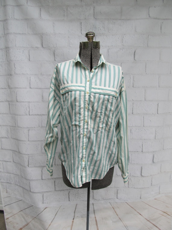 1980s unisex oversized striped shirt, white with m