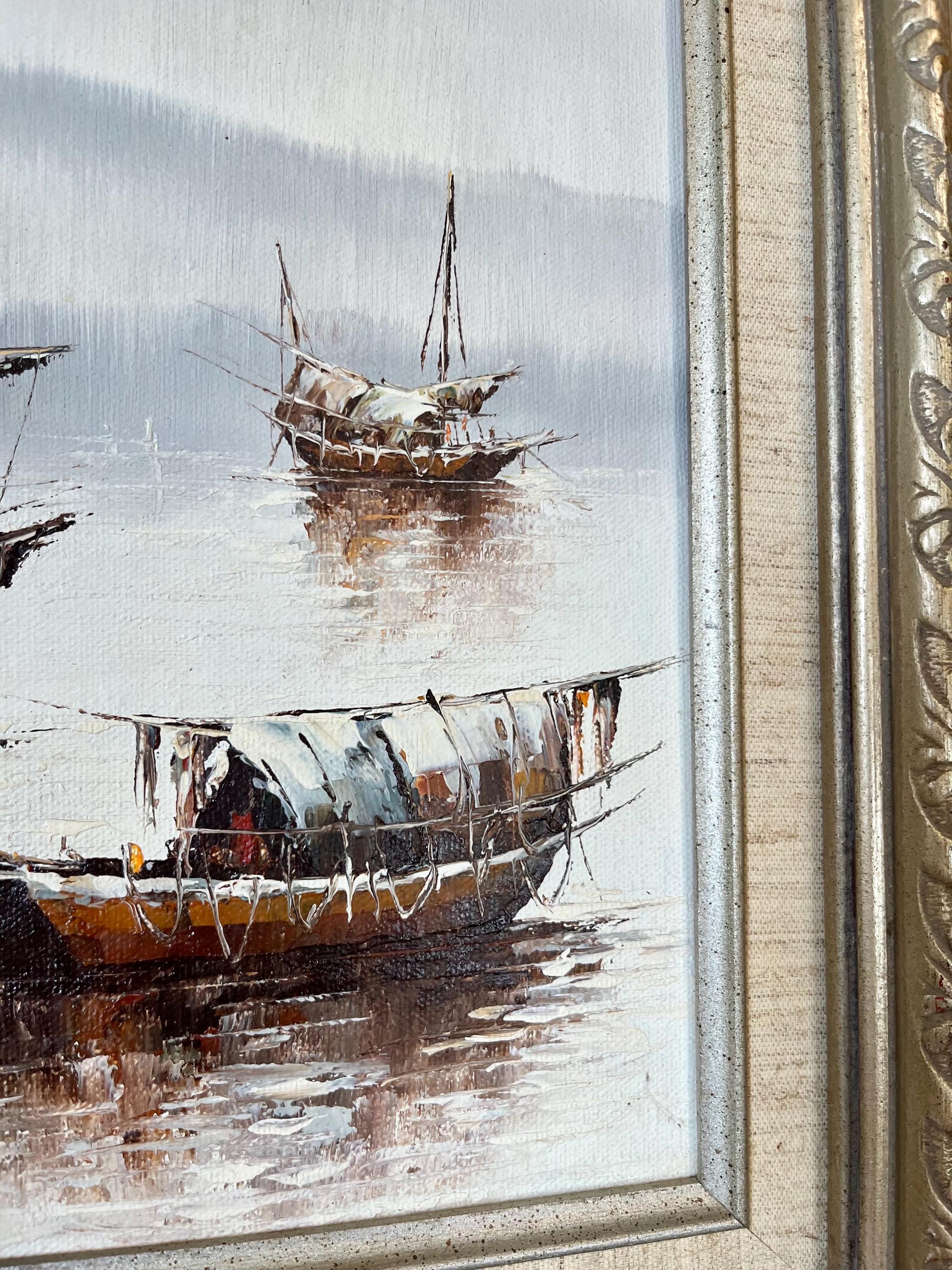 Vintage P. Wong ORIGINAL CERTIFIED Oil Painting on Canvas, Framed