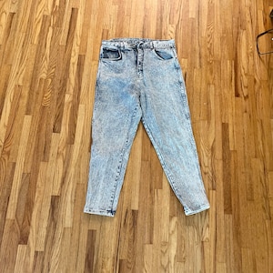1980s mens acid washed jeans, 20w x 34L, tapered fit