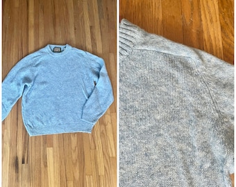 Vintage mens soft virgin wool sweater, ice blue sweater Large