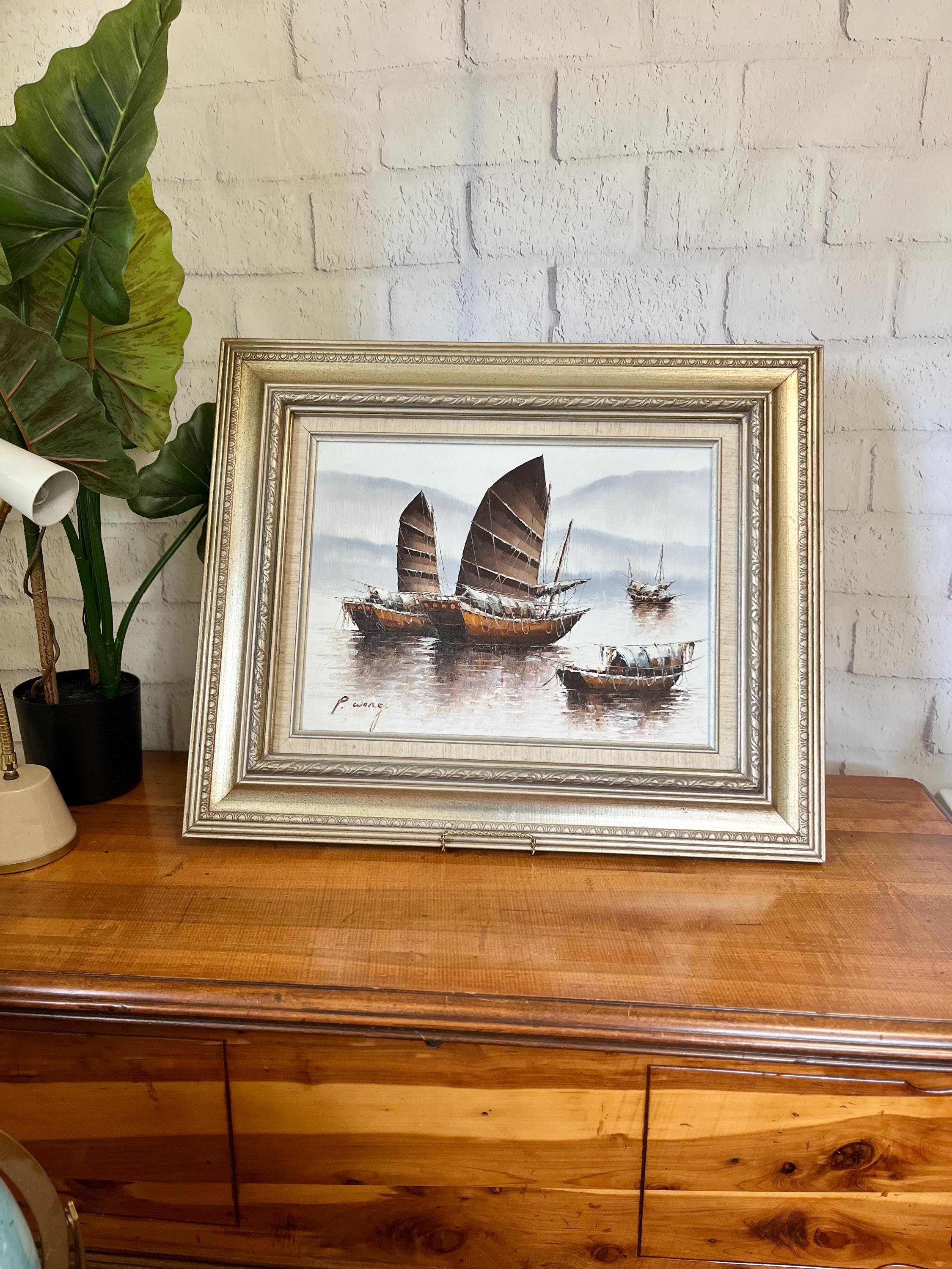 Vintage P. Wong ORIGINAL CERTIFIED Oil Painting on Canvas, Framed