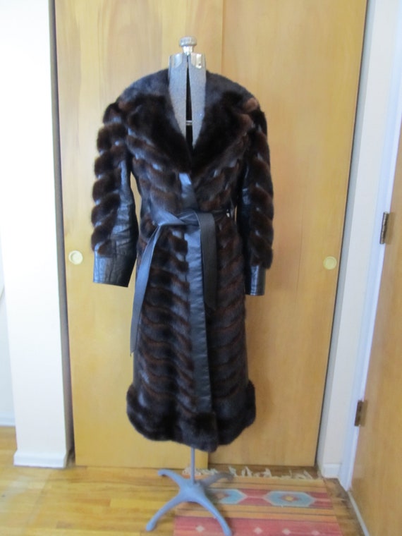 1980s vintage amazing fur mink coat with leather,… - image 2
