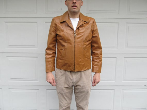 1970s Men's Vintage leather jacket, caramel leathe