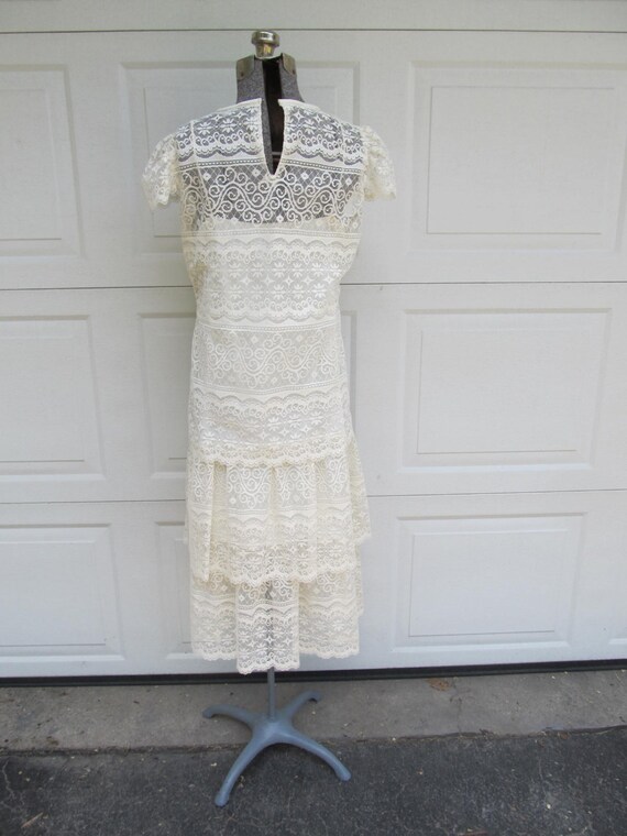 1970s vintage lace dress, cream lace sheer blouse… - image 3