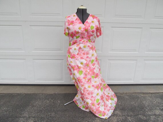 1960s Pink Floral Print Estevez Maxi Dress
