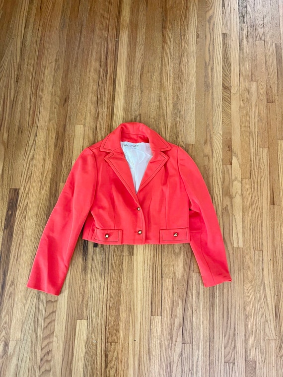 1980s/90s womens cropped red jacket with brass bu… - image 1