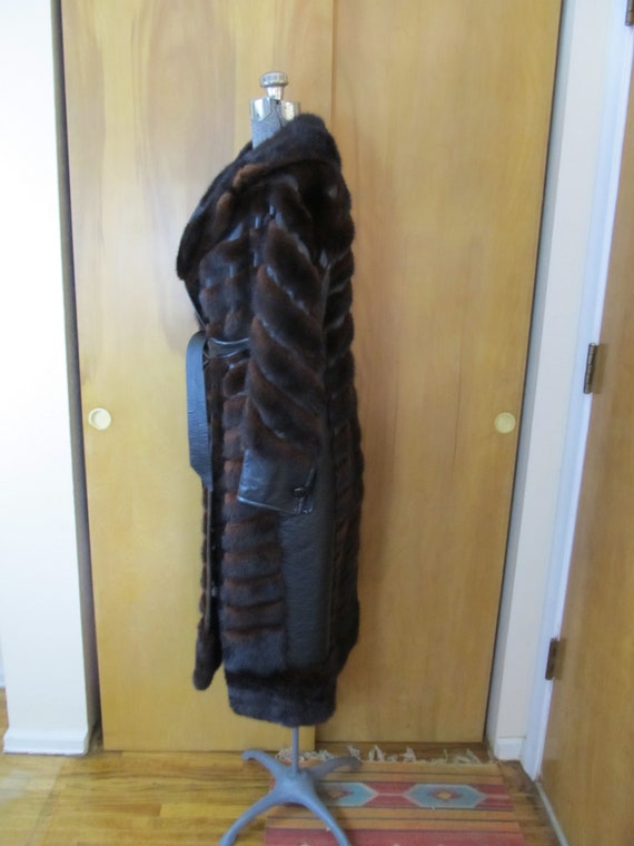 1980s vintage amazing fur mink coat with leather,… - image 5