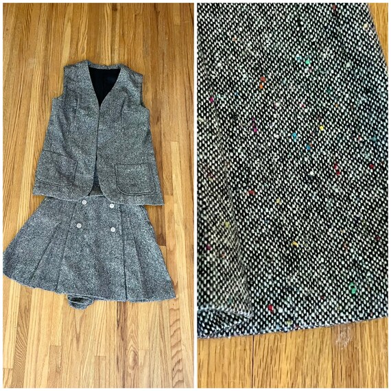 1960s vintage handmade flecked wool tweed vest an… - image 1