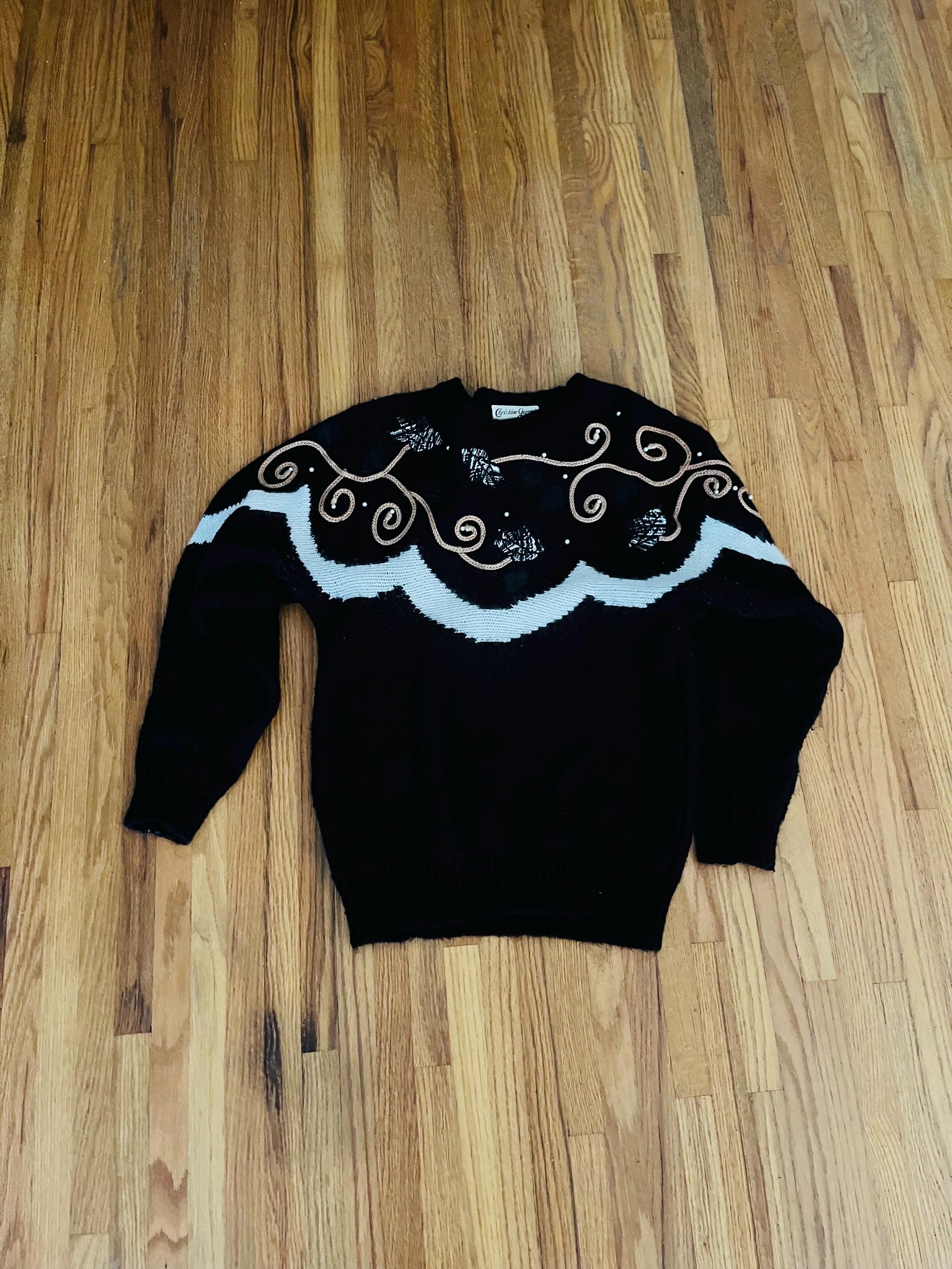 1980s Vintage Mohair and Angora Sweater With Rope and Suede, M