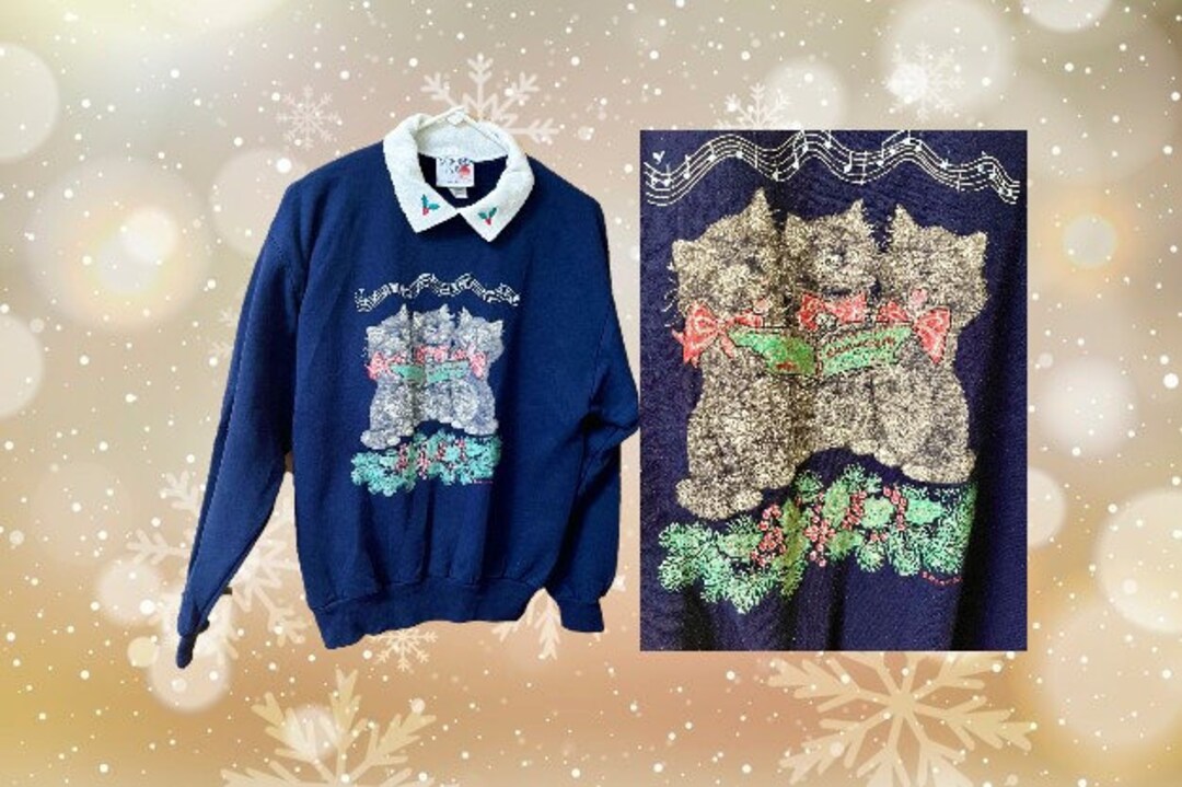 Vintage Ugly Christmas Sweater Christmas Sweatshirt Cats Etsy