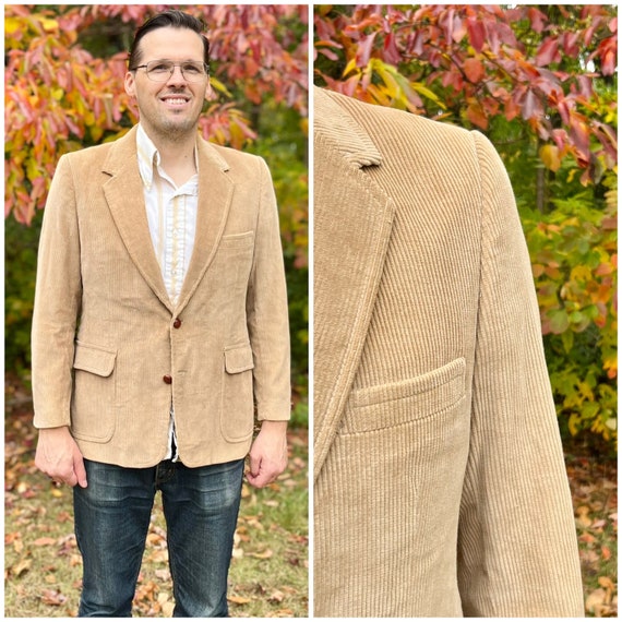 Vintage men's corduroy blazer with suede elbow pa… - image 1