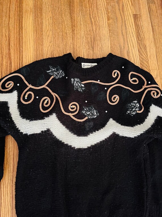 1980s Vintage Mohair and Angora Sweater With Rope and Suede, M