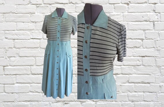 1990s vintage mint green and black shirt dress, XL - image 1