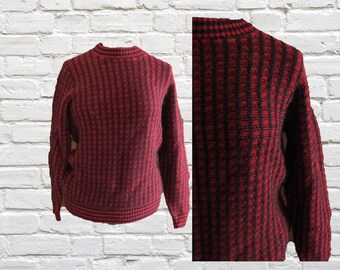 Suéter de esquí vintage, cuadros rojos y negros, suéter de lana, talla M/L