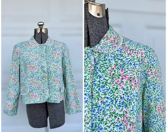 Vintage women's floral cropped jacket with lace trim, XS
