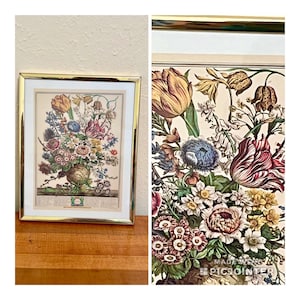 Vintage framed floral picture for March, catalog picture, cottage core decor