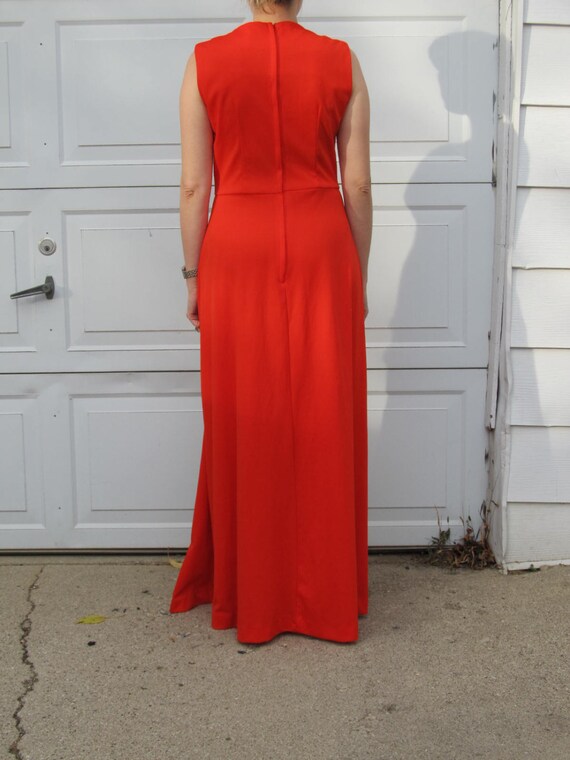 1970s colorblock bright orange goddess dress with… - image 3