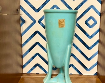 Vintage MidCentury Hollywood Ware Blue Bullet vase, bullet planter