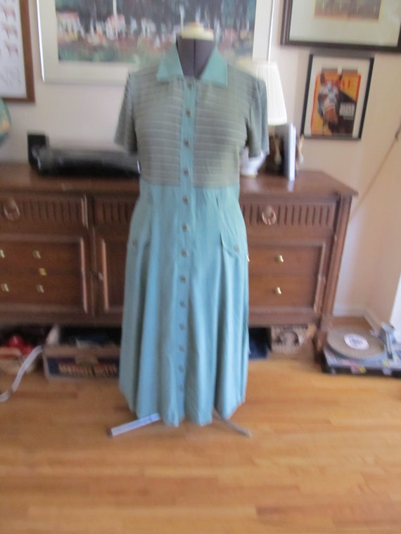 1990s vintage mint green and black shirt dress, XL - image 2