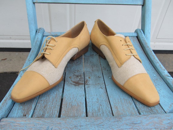 Vintage Oxfords, yellow leather and cream canvas,