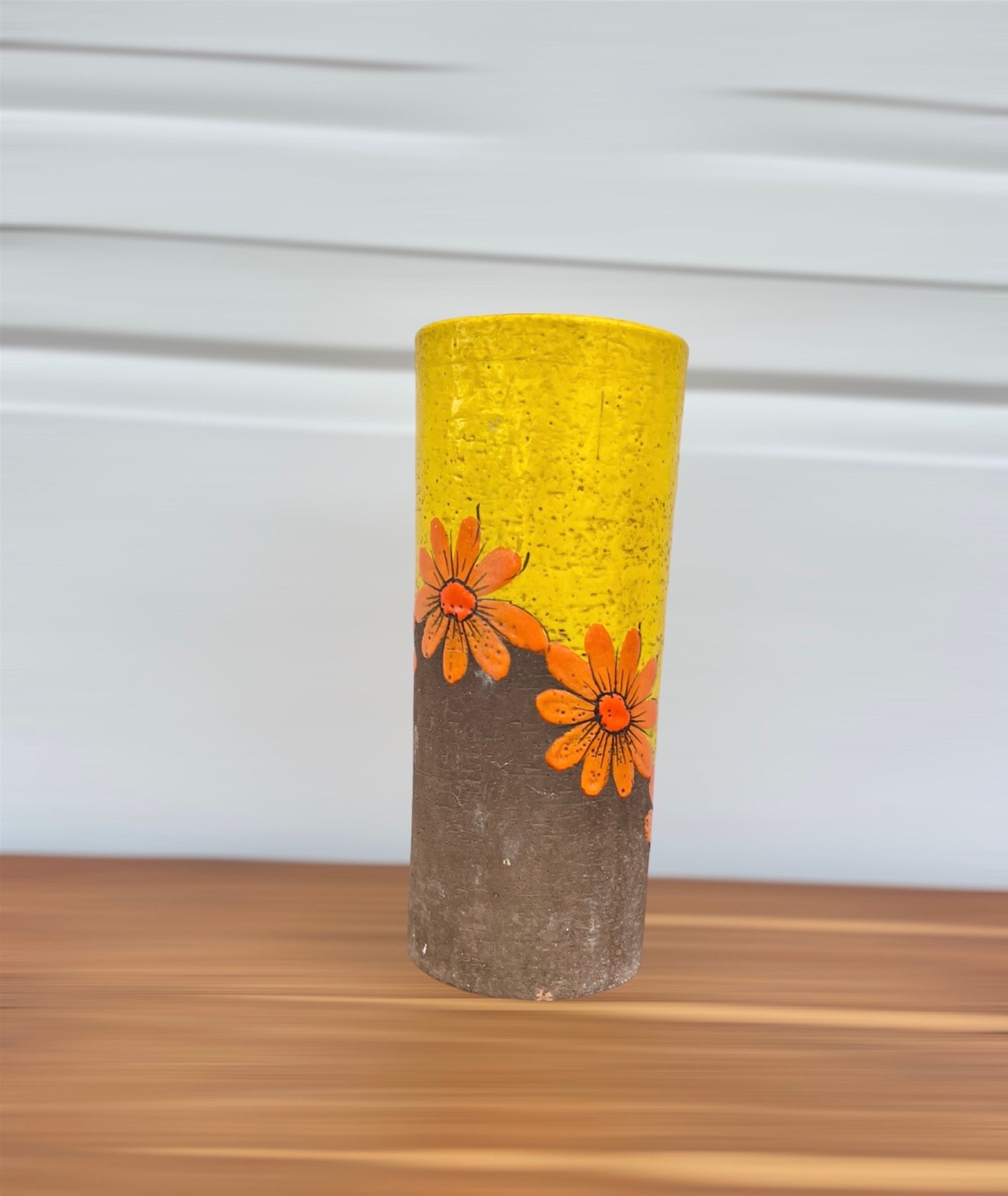 Vintage MCM Italian Rosenthal Heavy Ceramic Orange Flower Vase