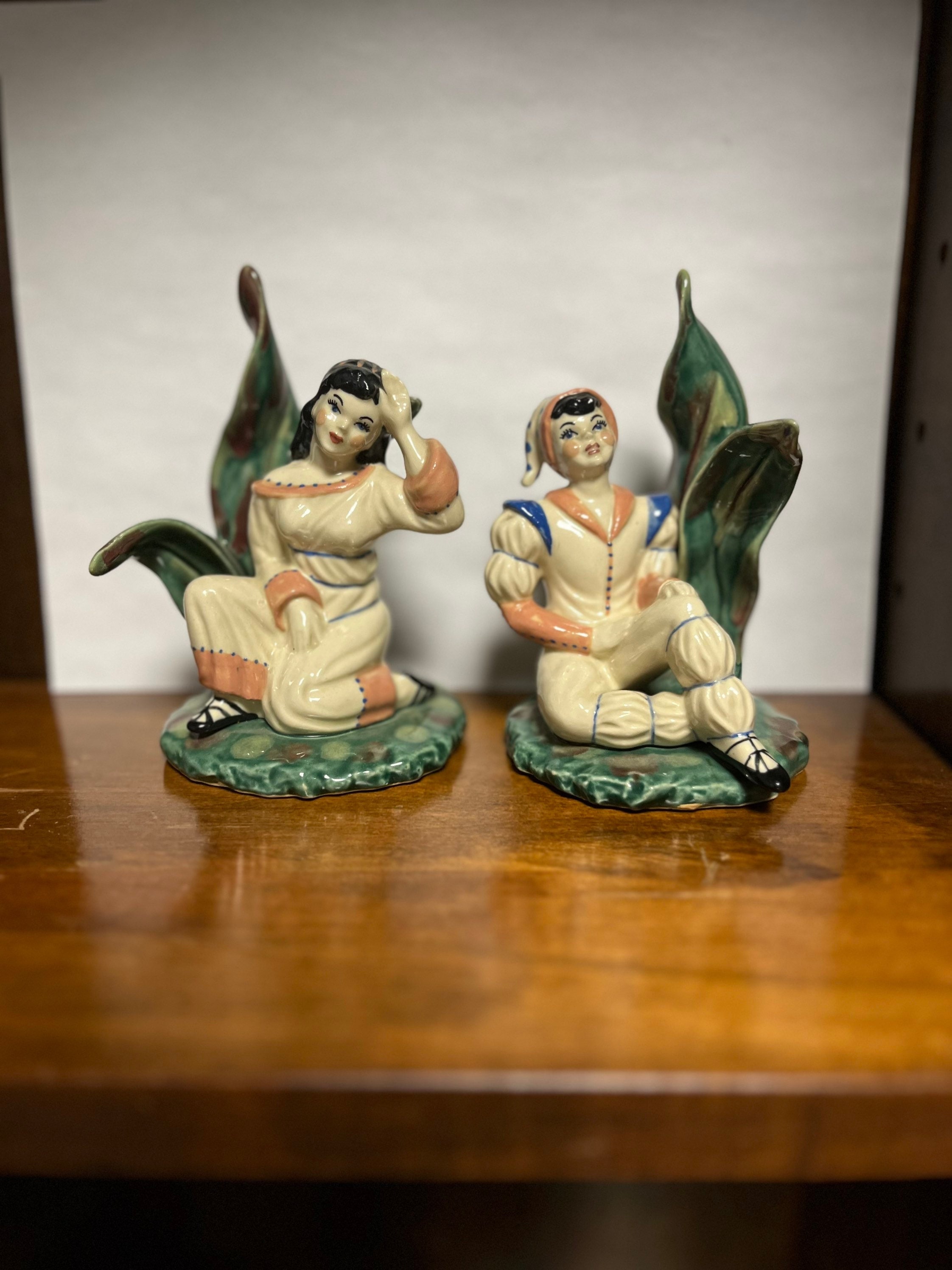 Vintage 1940s Midcentury Figurines, Peter Pan and Wendy, Ceramic