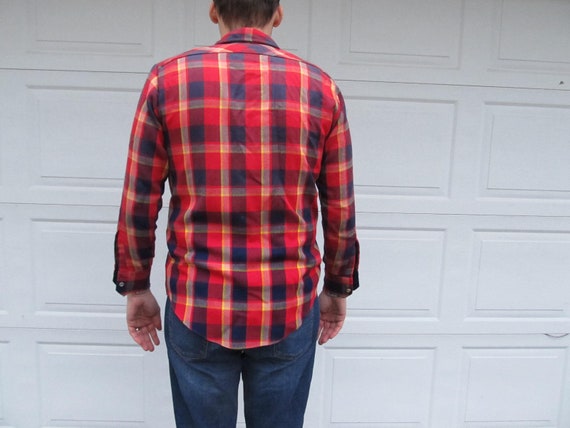 1960s mens plaid flannel jacket, plaid flannel sh… - image 5