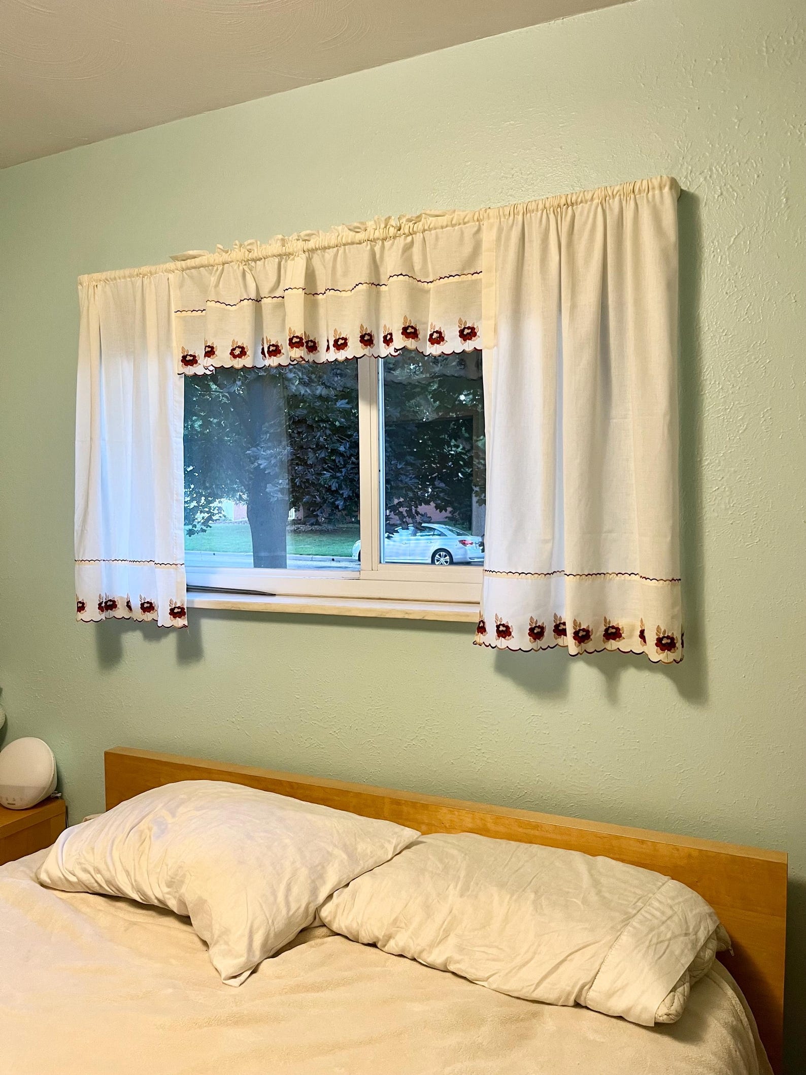Vintage Cafe Curtains, 3 Panels, Brown Toned Embroidered Flowers - Etsy