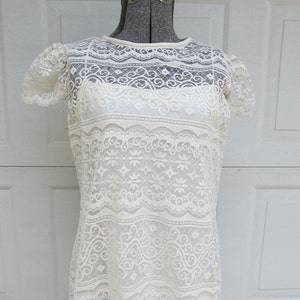 1970s vintage lace dress, cream lace sheer blouse with lace slip, two piece dress, boho dress, M image 5