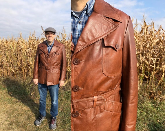 1970s Men's Vintage leather jacket, Brazilian leat