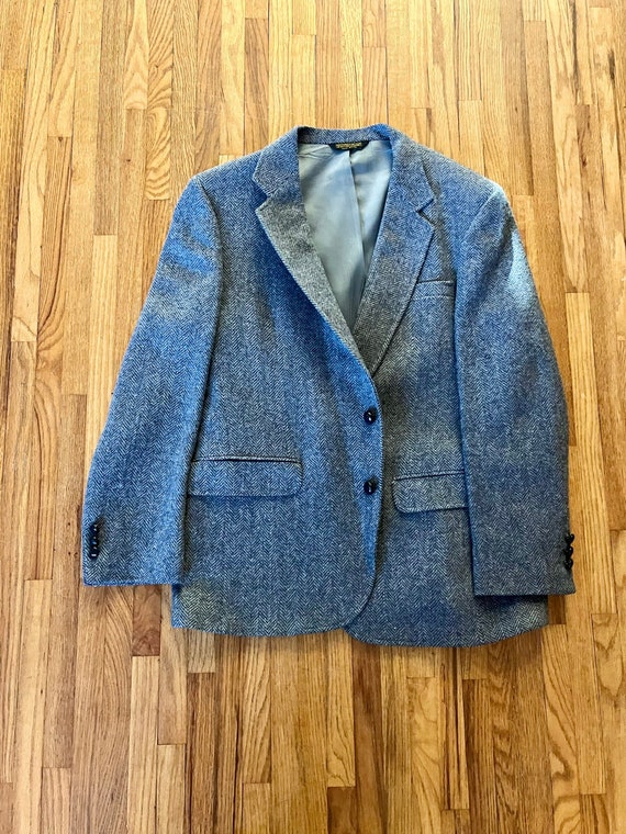 1980s mens tweed light blue academia blazer, 40R