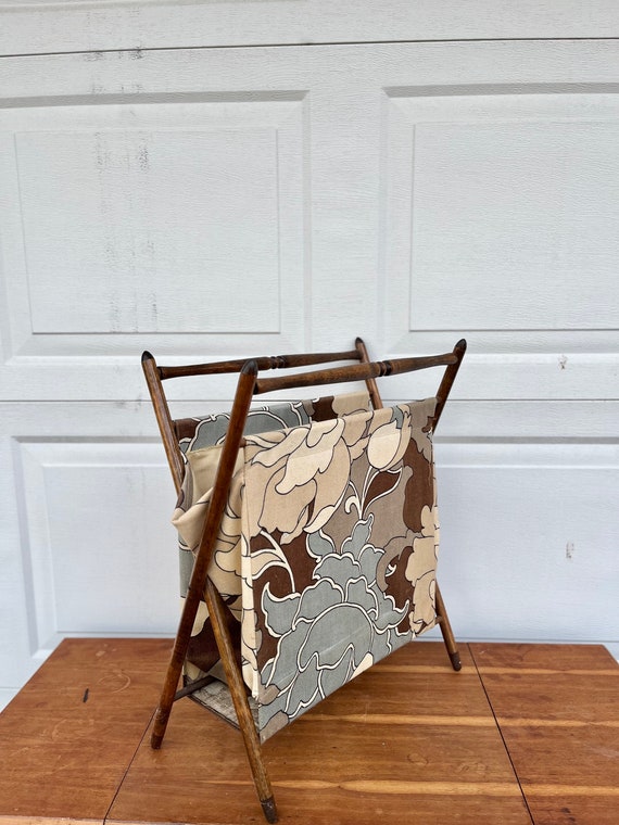 Vintage Midcentury Cloth Folding Magazine Rack Gray, Brown, Taupe