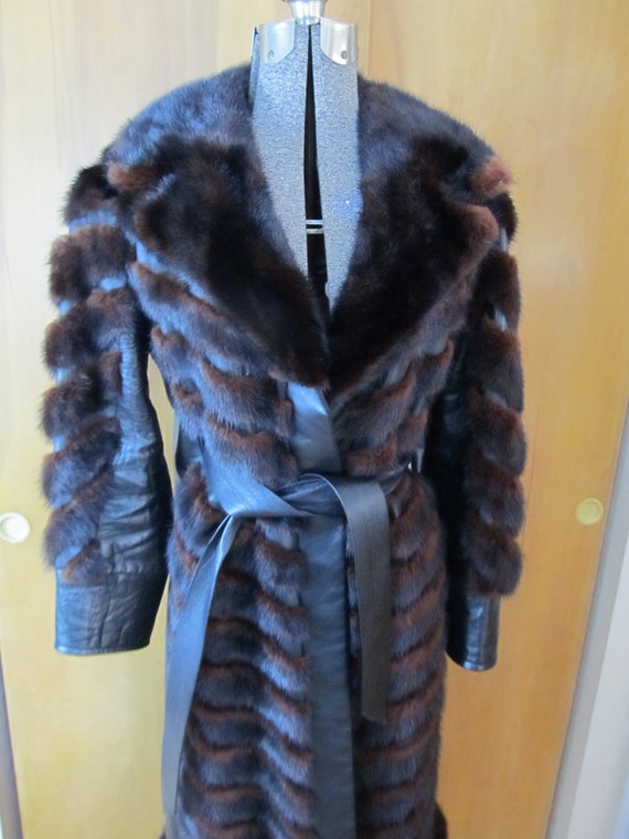 1980s vintage amazing fur mink coat with leather,… - image 4