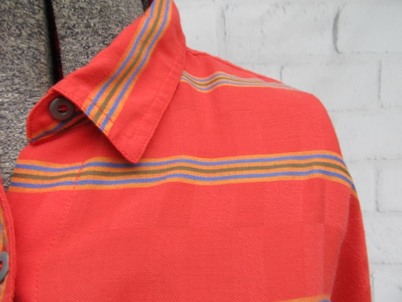 1980s unisex oversized striped shirt, coral with … - image 4