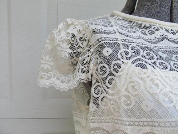 1970s vintage lace dress, cream lace sheer blouse… - image 2