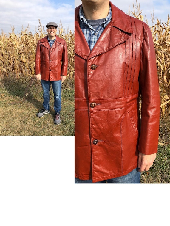 1970s Men's Vintage leather jacket, red leather ja