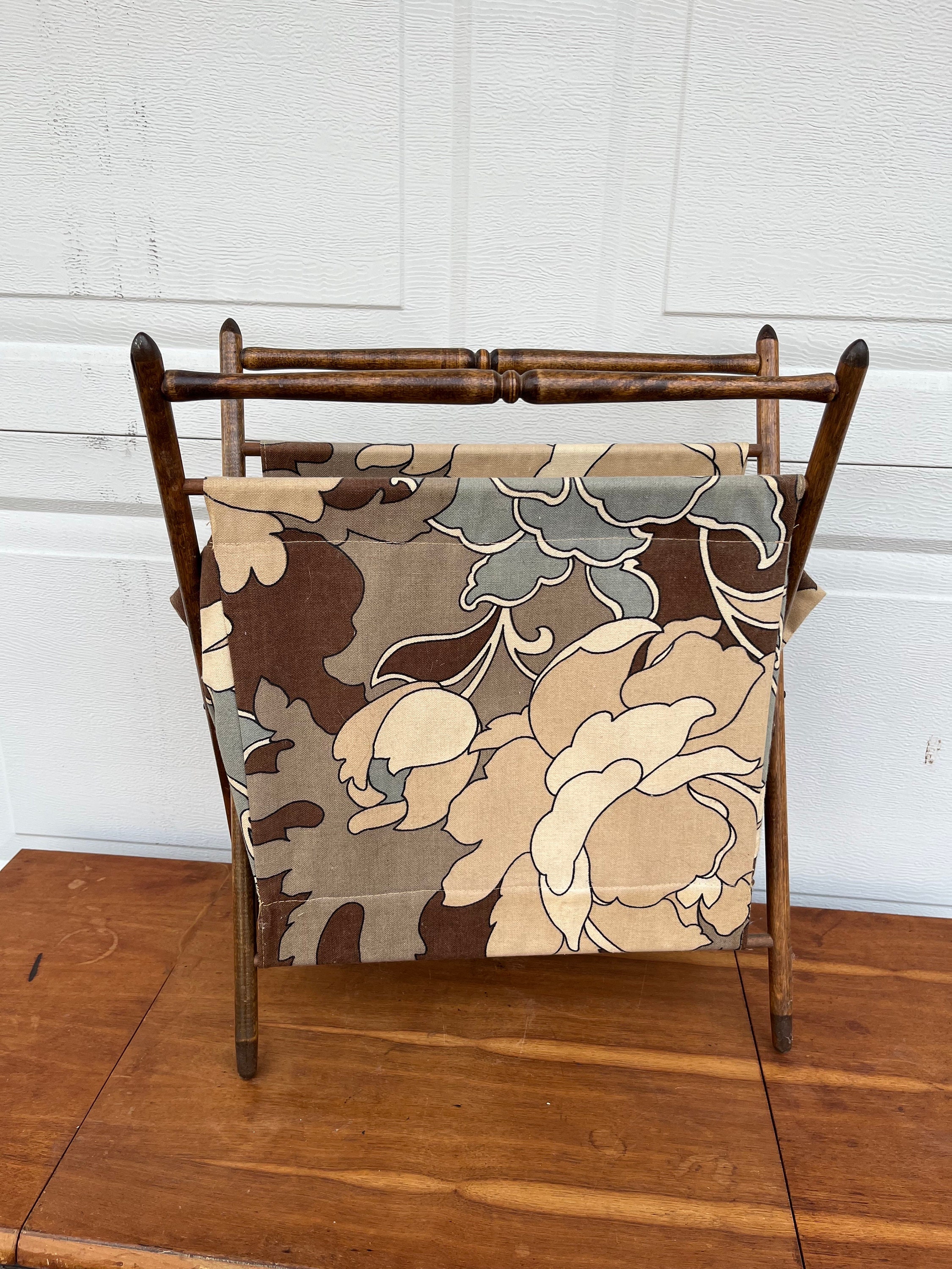 Vintage Midcentury Cloth Folding Magazine Rack Gray, Brown, Taupe