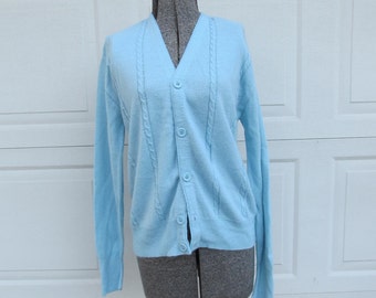 1970s Unisex Grunge Cardigan, periwinkle blue, golf sweater, L