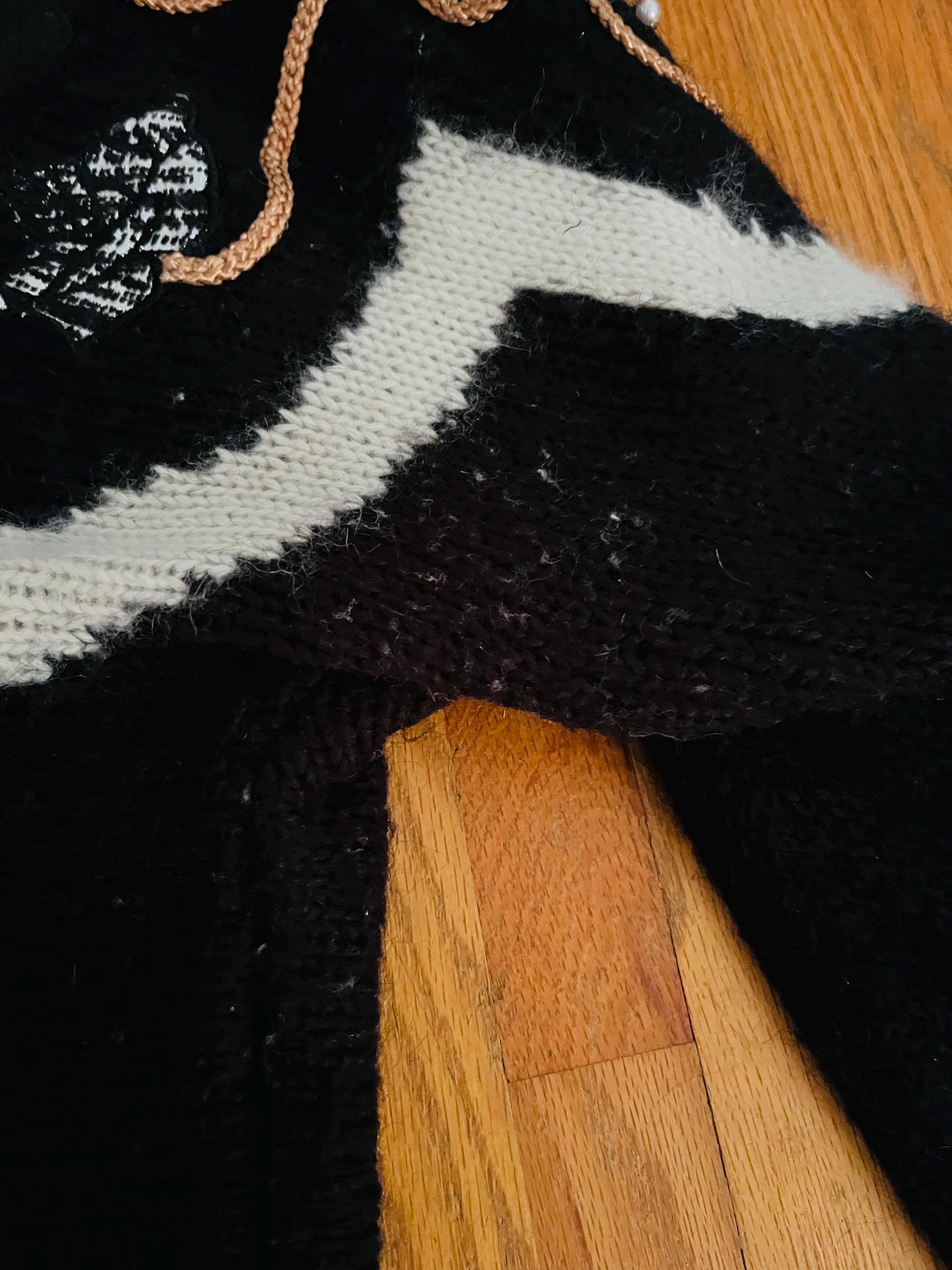 1980s Vintage Mohair and Angora Sweater With Rope and Suede, M