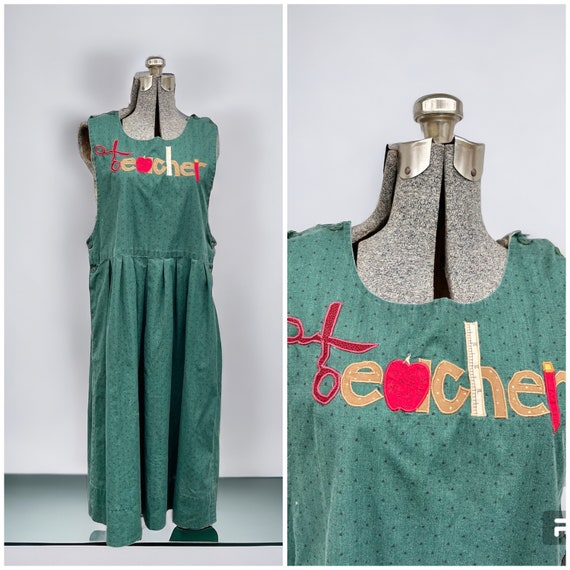 Vintage 1970s 1980s handmade teacher dress pinafor