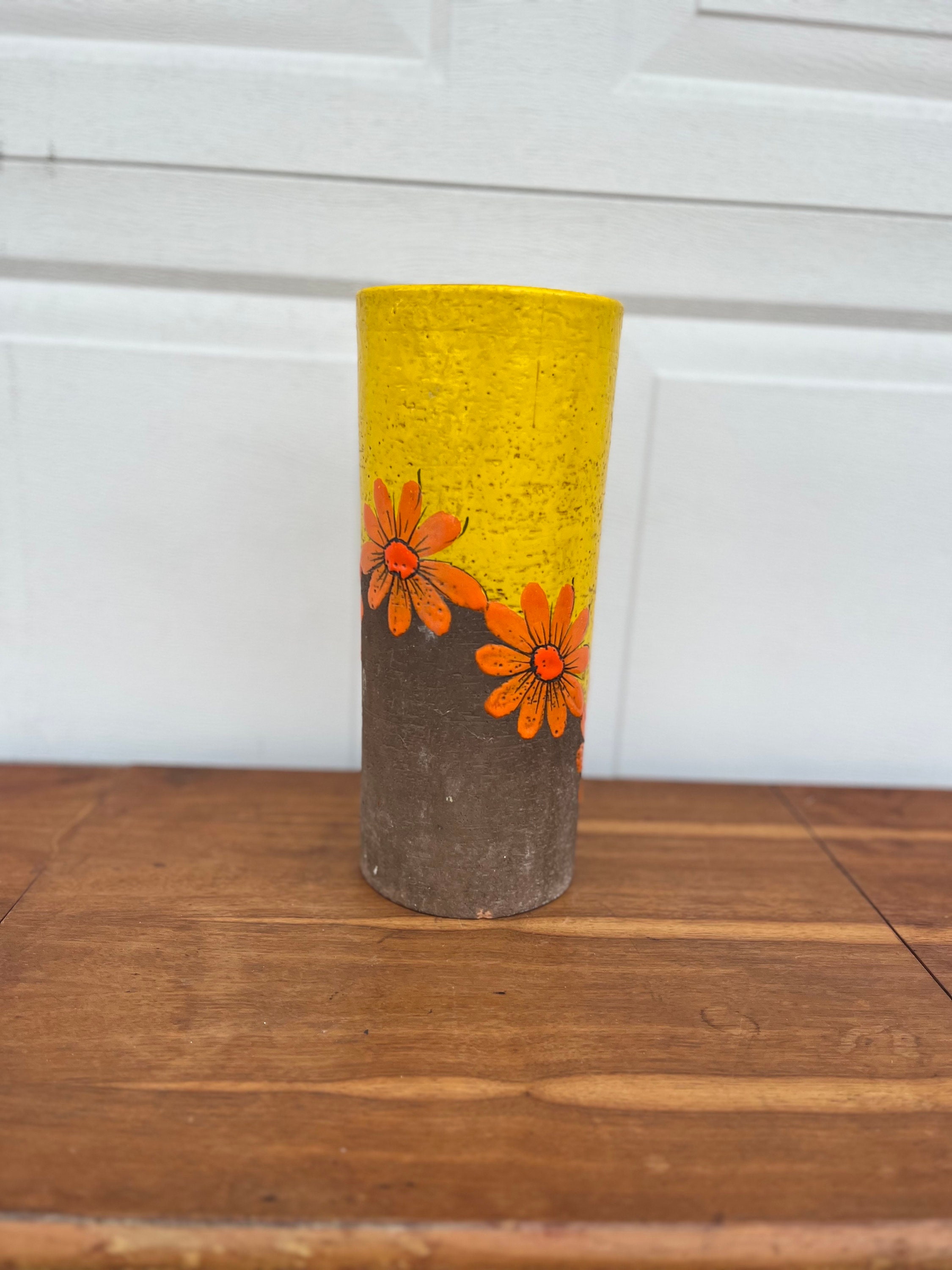 Vintage MCM Italian Rosenthal Heavy Ceramic Orange Flower Vase
