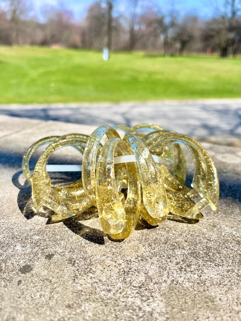 Vintage Lucite Gold Glitter Shower Curtain Rings Set of 12 Etsy