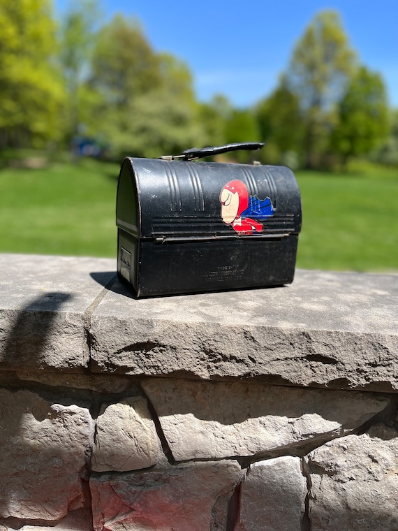 Vintage black metal lunchbox with Budweiser Budman