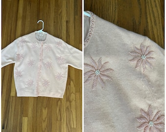 Vintage pink floral cardigan long sleeve