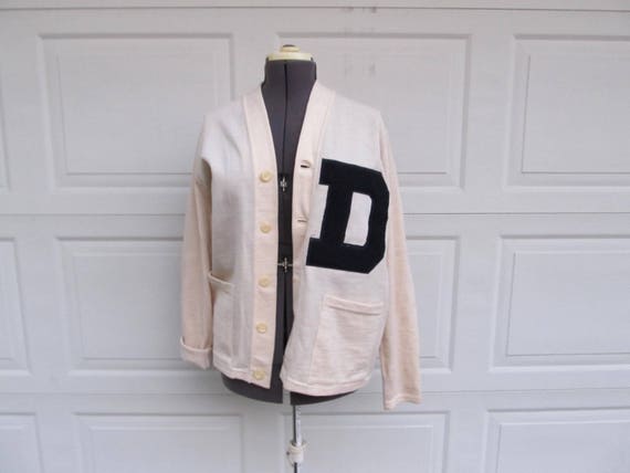 1950s mens vintage letter sweater, "D", wool lette