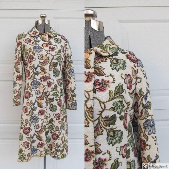 Vintage 1960s tapestry coat, floral coat, small