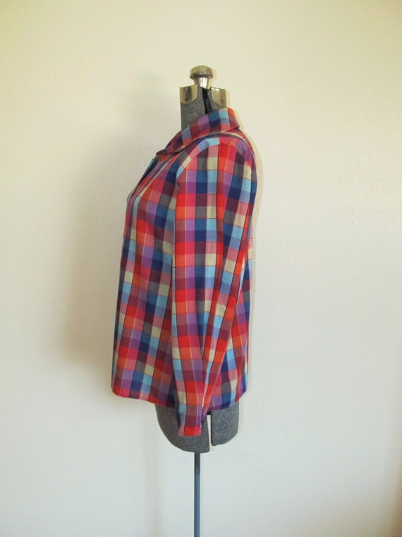 1970s colorful windowpane soft button up shirt wi… - image 4