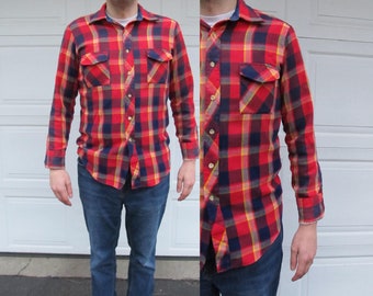 Chaqueta de franela a cuadros para hombre, años 60, camisa de franela a cuadros, chaqueta a cuadros, talla grande, roja, azul marino, amarilla